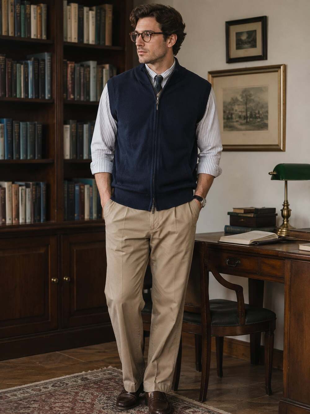 Charles Tyrwhitt Merino Wool Full Zip Sweater Vest Navy Grandpacore Medium